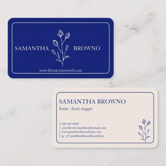 Navy Beige Framed Flower Visitenkarte (Vorne/Hinten)