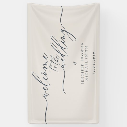 Navy Beige Simple Modern Willkommen bei der Hochze Banner (Vertikal)