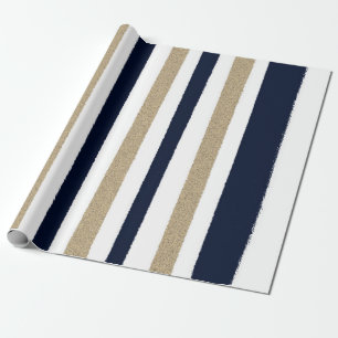 Navy / Beige / Weißbuch Streifen Geschenkpapier
