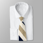 Navy / Beige / Weißbuch Streifen Krawatte (Gebunden)