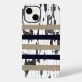 Navy / Beige / Weiße Streifen über Peelingholz Case-Mate iPhone Hülle (Rückseite)