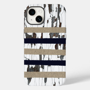 Navy / Beige / Weiße Streifen über Peelingholz Case-Mate iPhone 14 Hülle