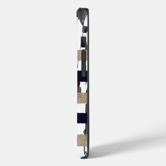 Navy / Beige / Weiße Streifen über Peelingholz Case-Mate iPhone Hülle (Rückseite / Links)