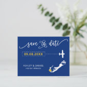 Navy Bermuda Wedding Save the Date Map Postcard Postkarte (Stehend Vorderseite)