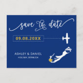 Navy Bermuda Wedding Save the Date Map Postcard Postkarte (Vorderseite)