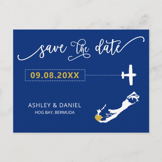 Navy Bermuda Wedding Save the Date Map Postcard Postkarte (Vorderseite)