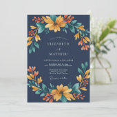 Navy Bernstein Aquarell-Hochzeit Einladung (Stehend Vorderseite)