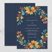 Navy Bernstein Aquarell-Hochzeit Einladung (Vorne/Hinten)