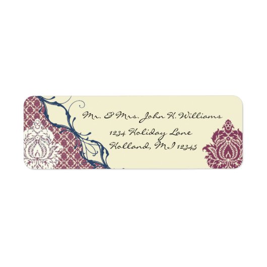 Navy & Berry Berry Elegant Damask Peacock Wedding (Vorne)