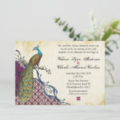 Navy & Berry Berry Elegant Damask Peacock Wedding Einladung (Stehend Vorderseite)