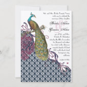 Navy & Berry Berry Elegant Damask Peacock Wedding Einladung (Vorderseite)