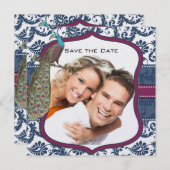 Navy & Berry Berry Elegant Damask Peacock Wedding Einladung (Vorne/Hinten)