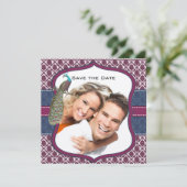 Navy & Berry Berry Elegant Damask Peacock Wedding Einladung (Stehend Vorderseite)