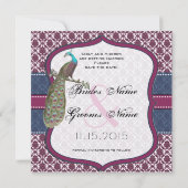 Navy & Berry Berry Elegant Damask Peacock Wedding Einladung (Rückseite)