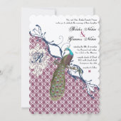 Navy & Berry Berry Elegant Damask Peacock Wedding Einladung (Vorderseite)