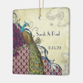 Navy & Berry Berry Elegant Damask Peacock Wedding Keramikornament (Links)