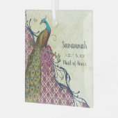 Navy & Berry Berry Elegant Damask Peacock Wedding Ornament Aus Glas (Vorderseite links)