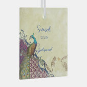 Navy & Berry Berry Elegant Damask Peacock Wedding Ornament Aus Glas (Vorderseite Rechts)