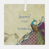 Navy & Berry Berry Elegant Damask Peacock Wedding Ornament Aus Glas (Rückseite)