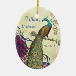 Navy & Berry Berry Elegant Damask Peacock Wedding Ornament Aus Metall