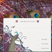 Navy & Berry Berry Elegant Damask Peacock Wedding RSVP Karte