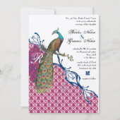 Navy & Berry Berry Monogram Damask Peacock Wedding Einladung (Vorderseite)