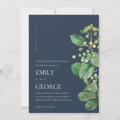 NAVY BERRY BLÄTTER FOLIAGE GREENERY WEDERY INVITE DANKESKARTE (Vorderseite)