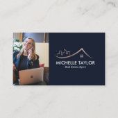 Navy Beruflich Real Anwesen Realtor Foto QR Visitenkarte (Vorderseite)