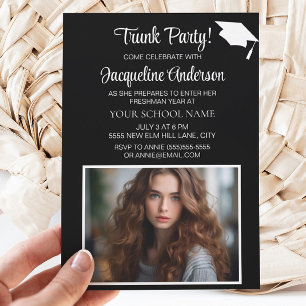 Navy Biue White Graduation Cap Trunk Party Foto Einladung