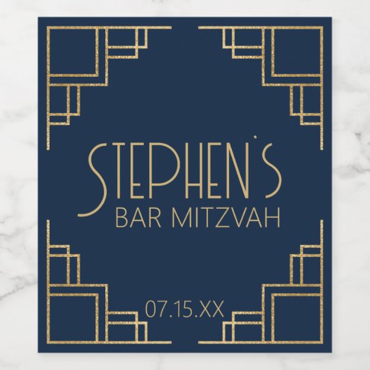 Navy Black Art Deco Weinetikett (Einzelnes Label)