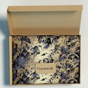 Navy Black Floral Imitate Gold Grungy Marmor Strok Geschenkpapier