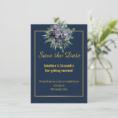 NAVY BLACK GOLD ROSE EUCALYPTUS SAVE THE DATE (Stehend Vorderseite)