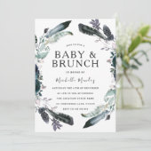 Navy Black Gray Wreath Baby & Brunch Babydusche Einladung (Stehend Vorderseite)