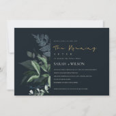 Navy Black Green Leafy Fauna Morning nach Einladun Dankeskarte (Vorderseite)