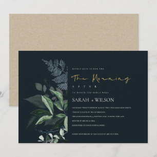 Navy Black Green Leafy Fauna Morning nach Einladun Dankeskarte