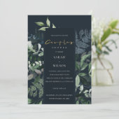 Navy Black Green Leafy Fauna Paares Dusche einlade Dankeskarte (Stehend Vorderseite)