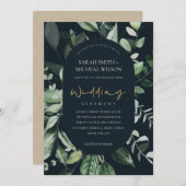 Navy Black Green Leafy Foliage Wedding Invite Dankeskarte (Vorne/Hinten)