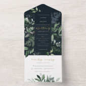 Navy Black Green Leafy Tropical Foliage Wedding Al All In One Einladung (Innen Boden)