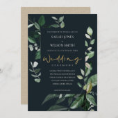 Navy Black Leafy Capsule Foliage Wedding Invite Dankeskarte (Vorne/Hinten)