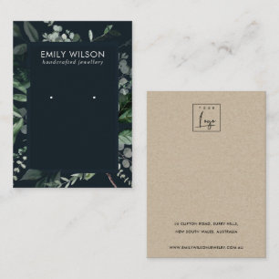 Navy Black Leafy Frame Fauna Earring Study Display Visitenkarte