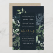 Navy Black Leafy Tropical Foliage Wedding Invite Dankeskarte (Vorne/Hinten)