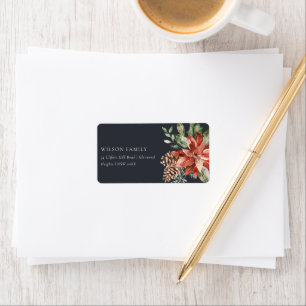 Navy Black Poinsettia Weihnachtsfeiertag Anrede Adressaufkleber