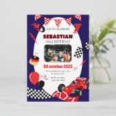 Navy & Black Race Geburtstagsfeier Einladung Custo (Stehend Vorderseite)