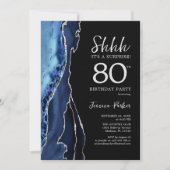 Navy Black Silver Agate Überraschung 80. Geburtsta Einladung (Vorderseite)