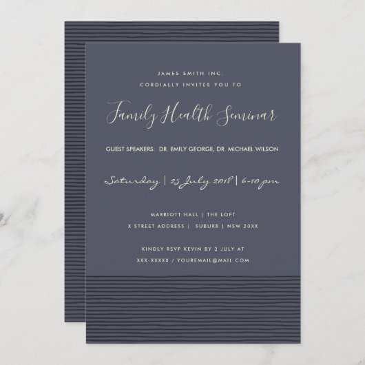 NAVY BLACK SKETCH STRIPE LINE TALK SEMINAR EVENT EINLADUNG (Vorne/Hinten)