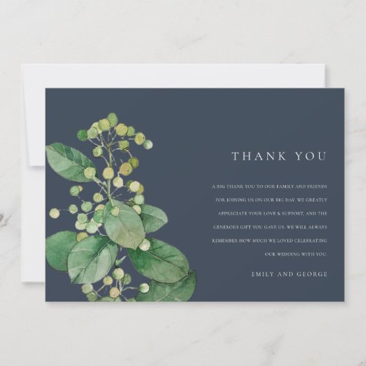 NAVY BLÄTTER FOLIAGE GREENERY WATERCOLOR WEDD DANKESKARTE (Vorderseite)