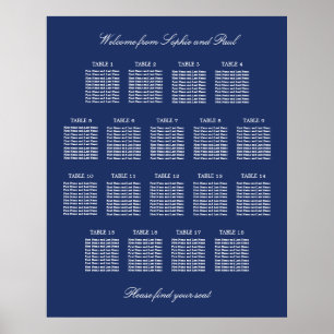 Navy Blau 18 Tisch Hochzeit Sitzordnung Poster