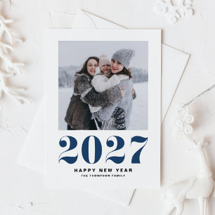 Navy Blau 2027 Retro-Typografie Neujahrsfoto Feiertagskarte
