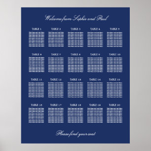 Navy Blau 20-Tisch-Hochzeits-Sitzplan-Plakat Poster