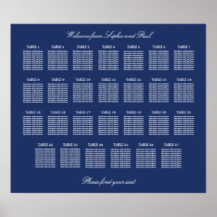 Navy Blau 27 Tisch Hochzeit Sitzplan Poster